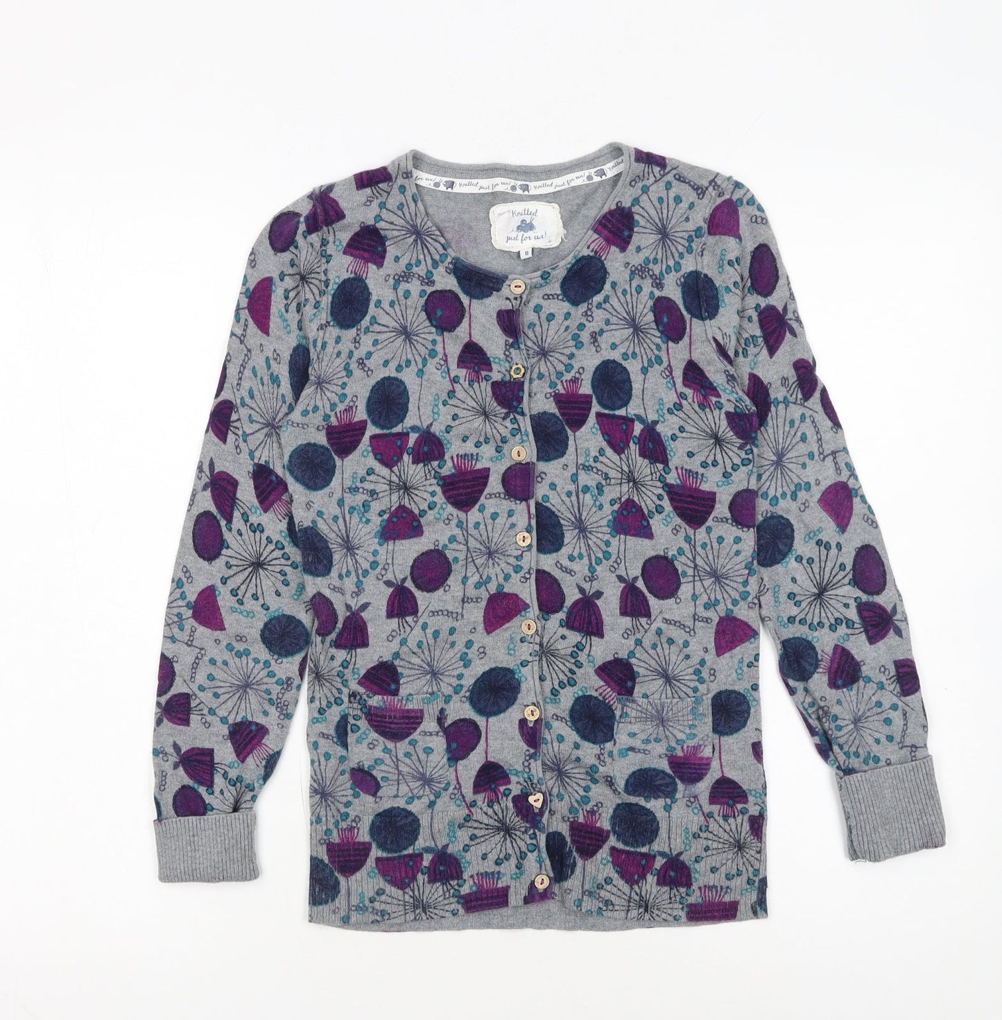 Mantaray Women’s Grey Floral Cotton Cardigan Size 8