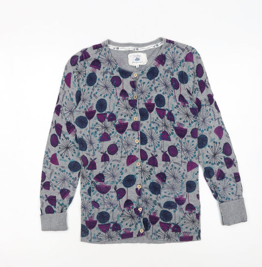 Mantaray Women’s Grey Floral Cotton Cardigan Size 8