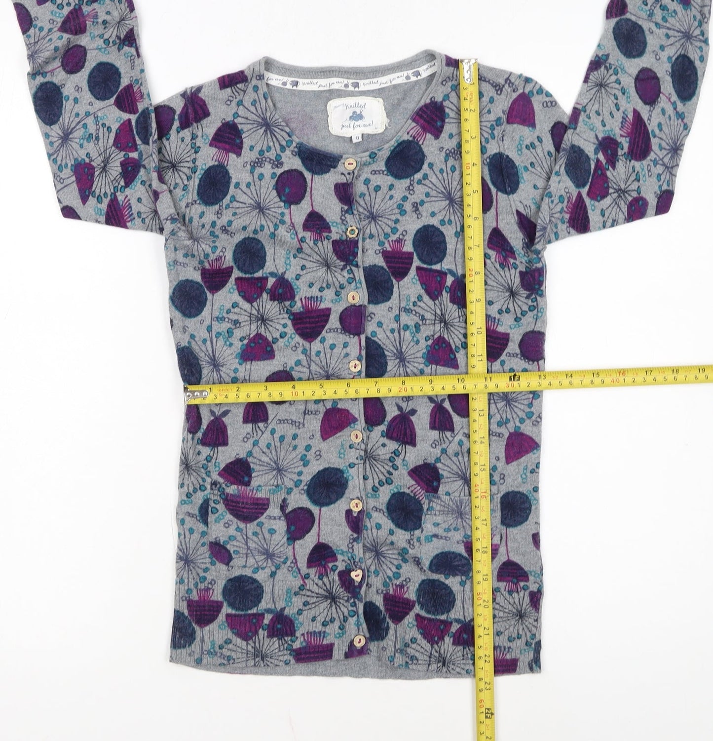 Mantaray Women’s Grey Floral Cotton Cardigan Size 8
