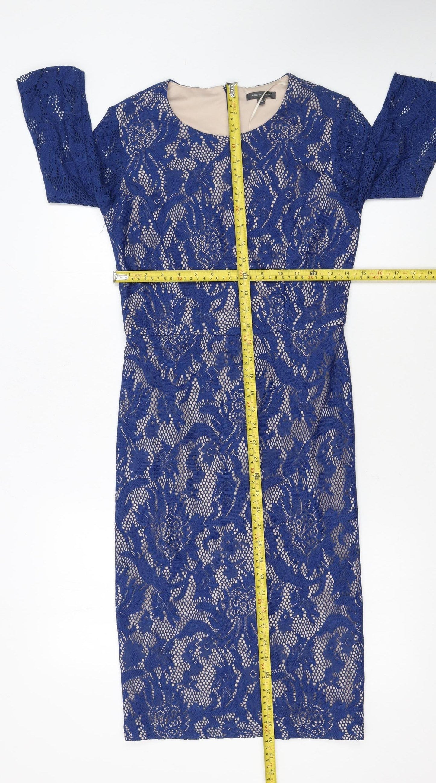 Pied a Terre Womens Blue Lace Sheath Dress Size 10 Partywear