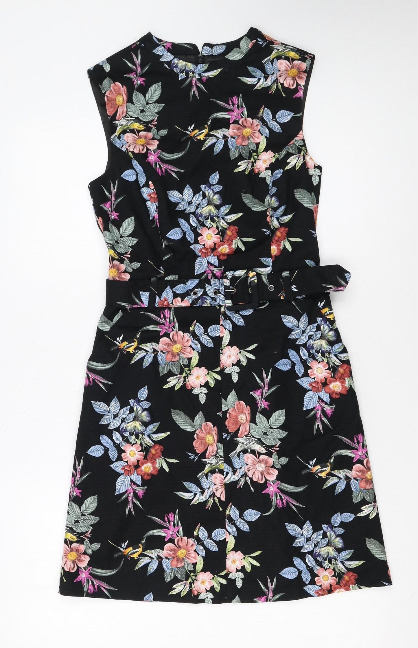 Oasis Women’s Black Floral A-Line Belted Sleeveless Dress UK 8