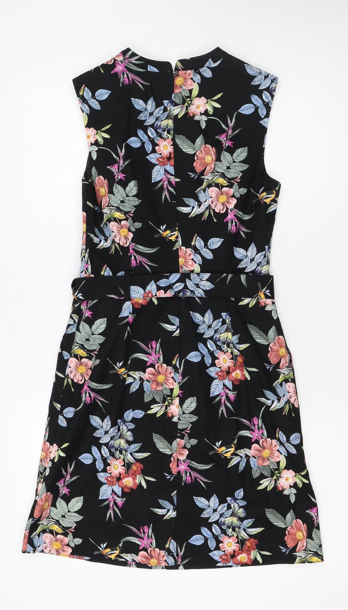 Oasis Women’s Black Floral A-Line Belted Sleeveless Dress UK 8