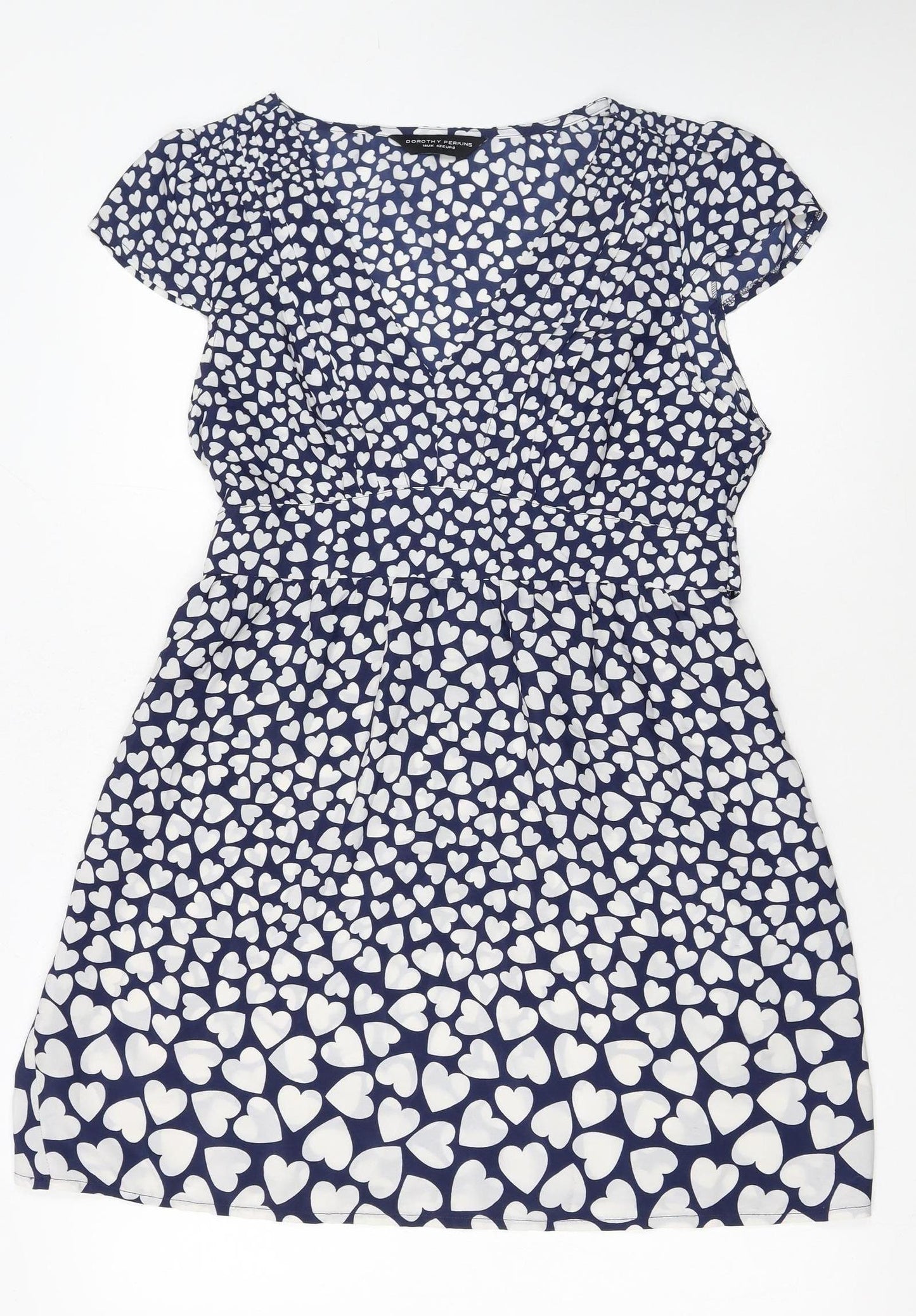 Dorothy Perkins Women Blue Heart Print Fit & Flare Dress Size 14