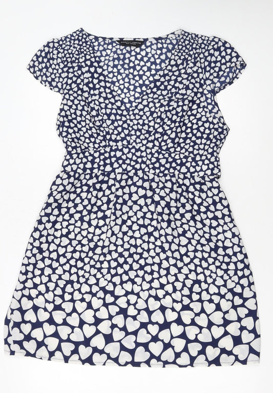 Dorothy Perkins Women Blue Heart Print Fit & Flare Dress Size 14