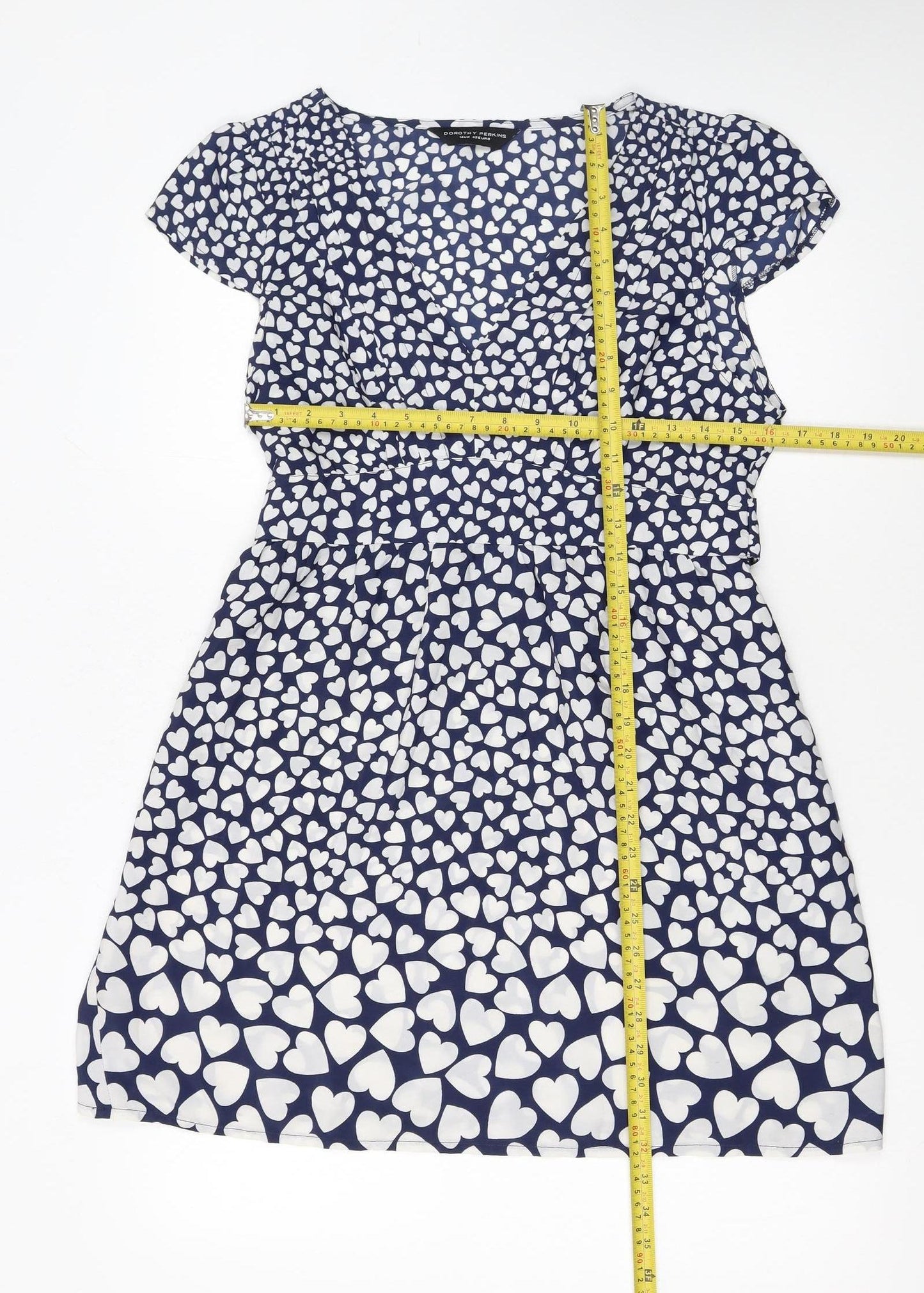 Dorothy Perkins Women Blue Heart Print Fit & Flare Dress Size 14