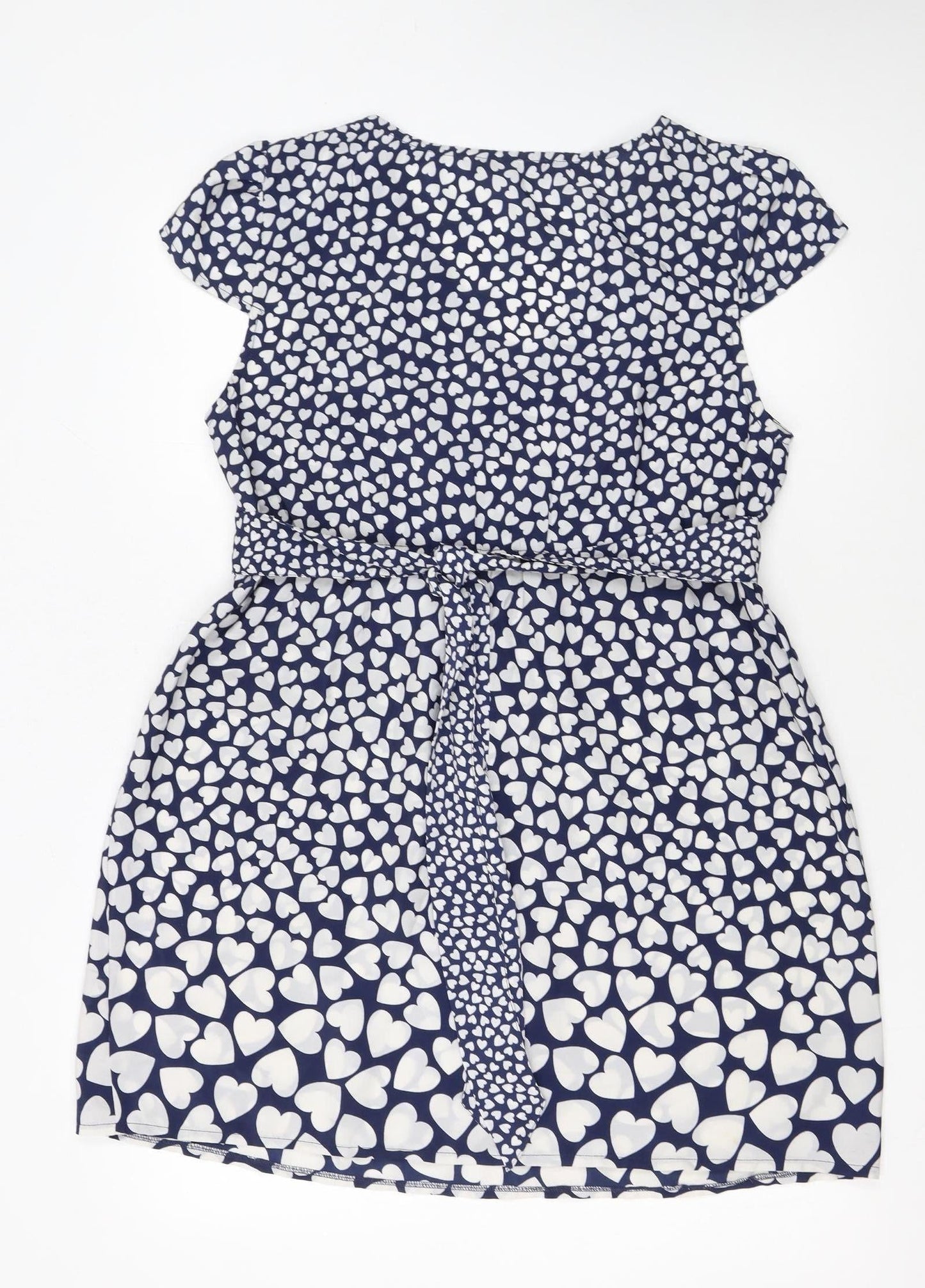Dorothy Perkins Women Blue Heart Print Fit & Flare Dress Size 14