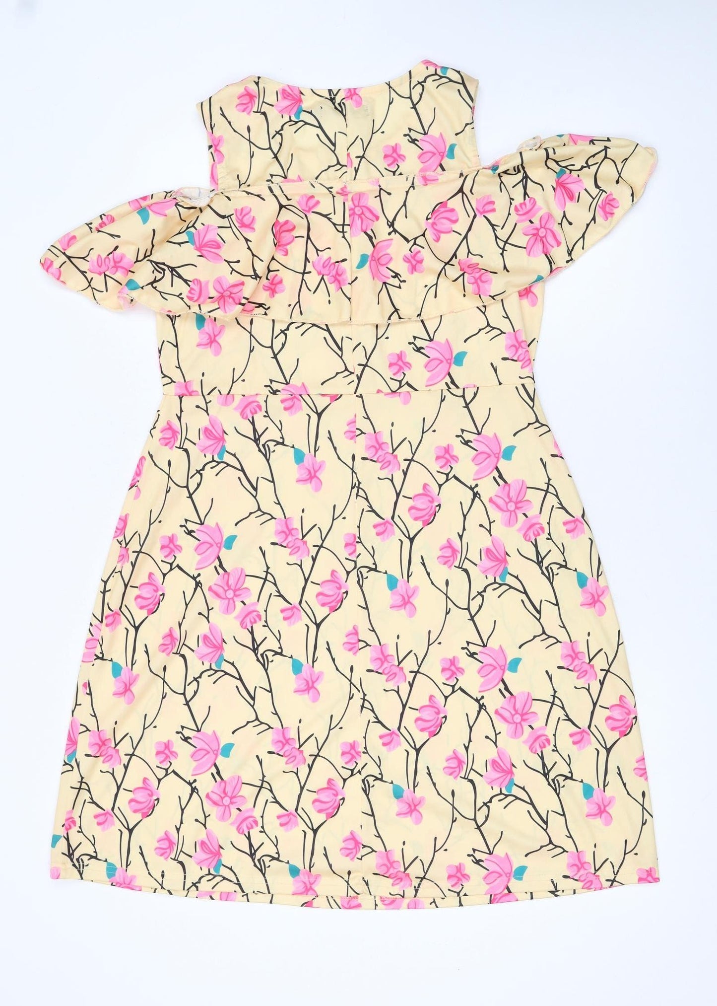 Sassafras Women’s Beige Floral Cold Shoulder Shift Dress L