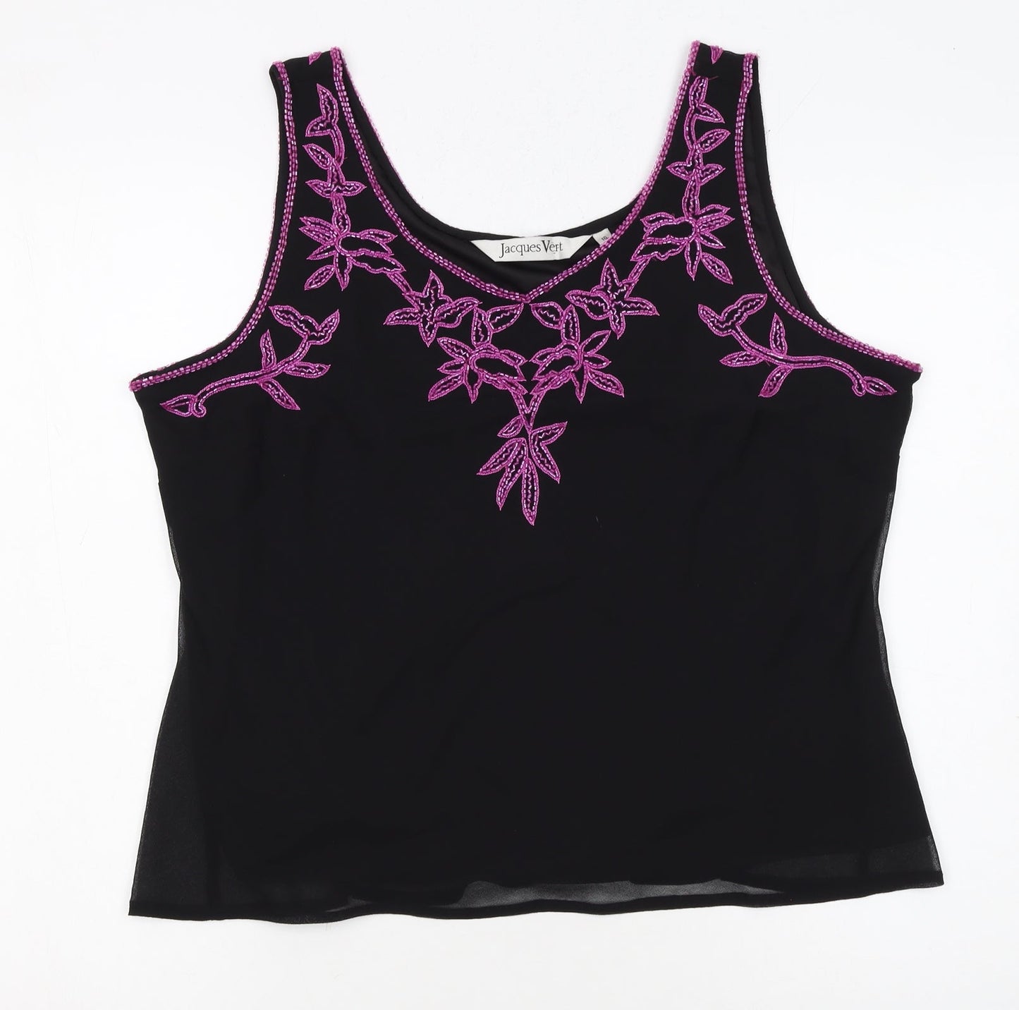 Jacques Vert Women Black Beaded Camisole Tank Top Size 16