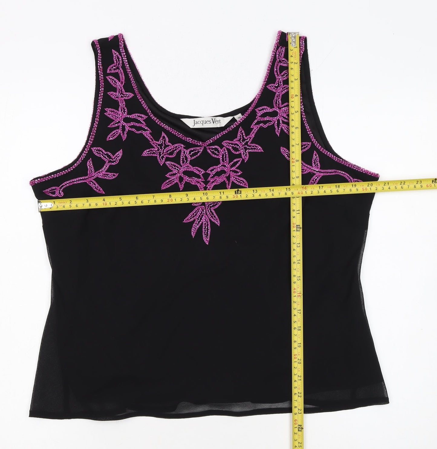 Jacques Vert Women Black Beaded Camisole Tank Top Size 16
