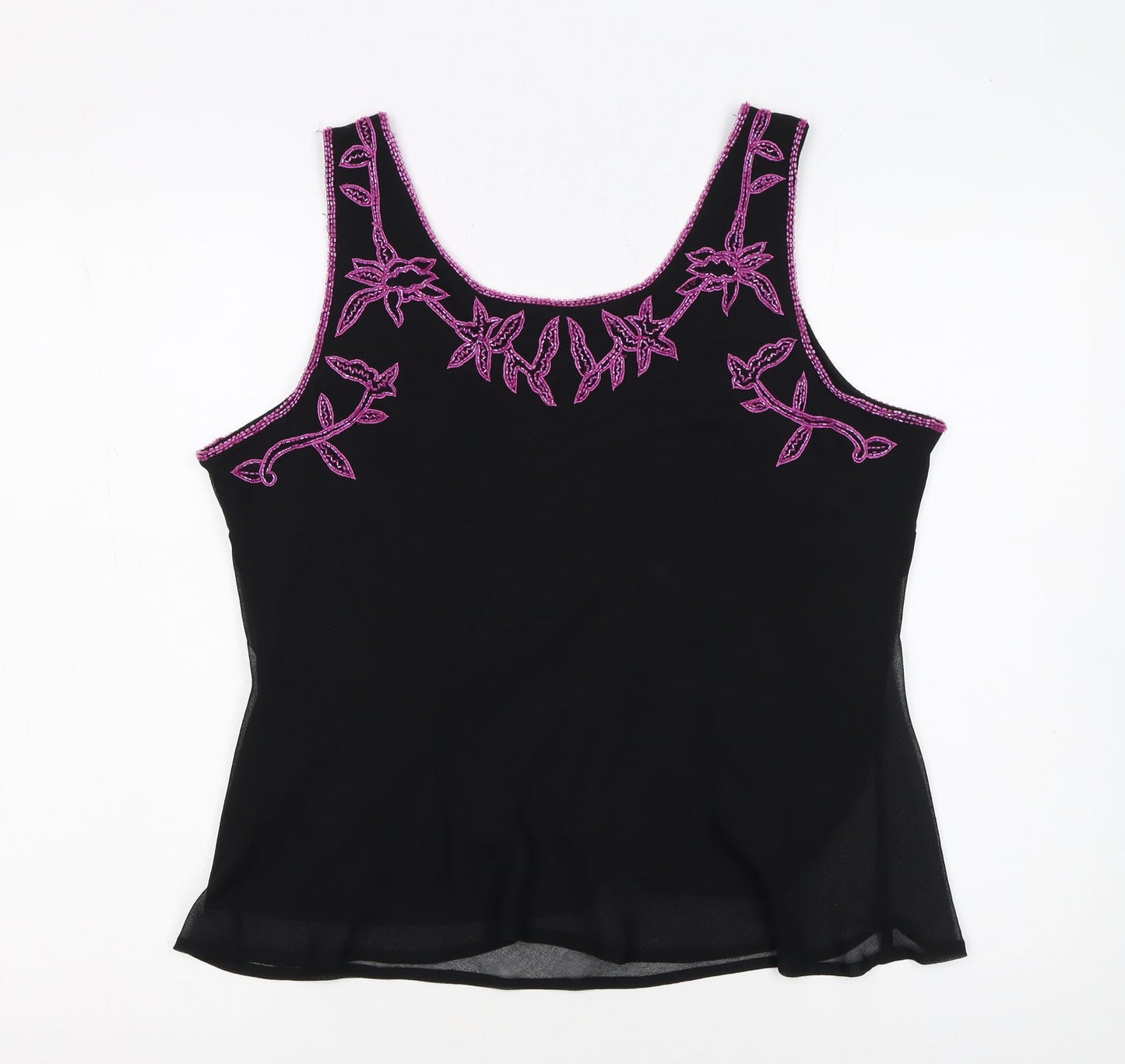 Jacques Vert Women Black Beaded Camisole Tank Top Size 16