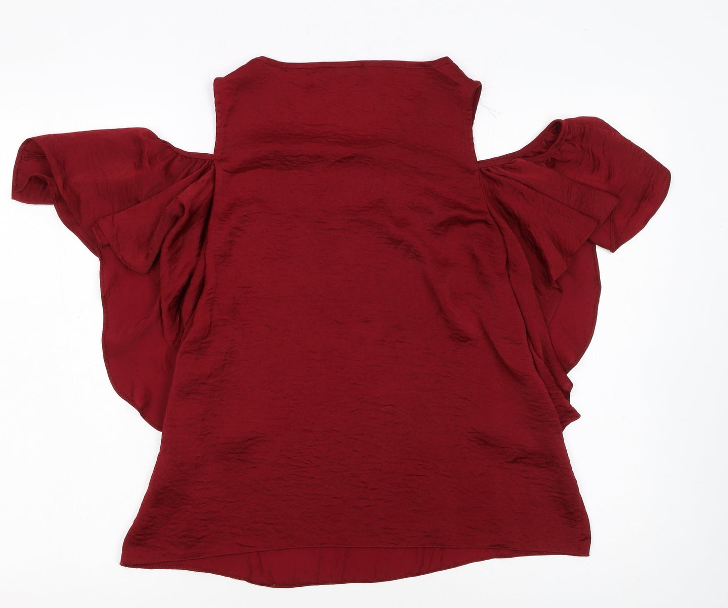 Papaya Womens Red Cold Shoulder Flutter Sleeve Blouse Size 14