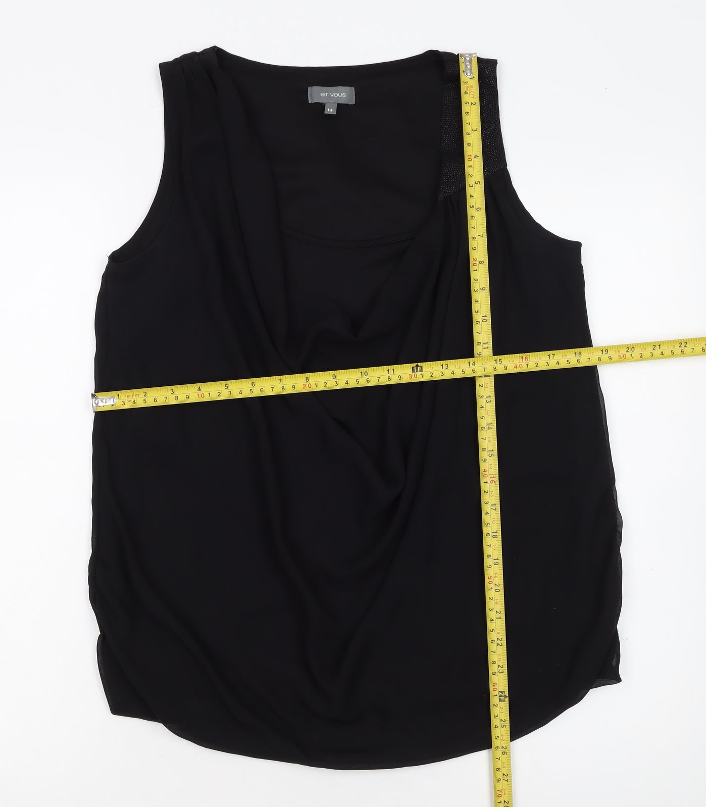 Et Vous Women's Black Size 14 Sleeveless Wrap Chiffon Blouse