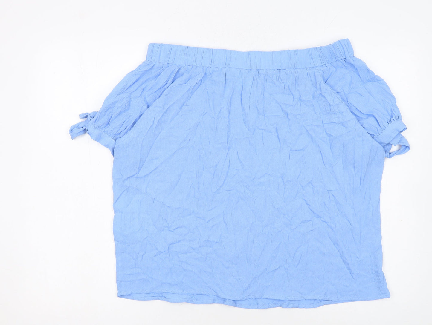 ICHI Women Blue Off Shoulder Short Sleeve Blouse M