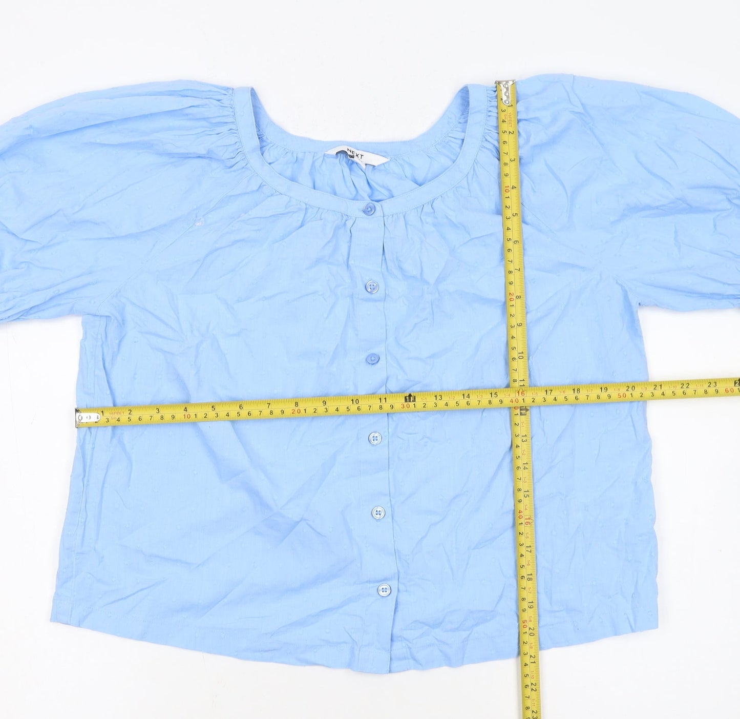 Next Women Blue Cotton Short Sleeve Button Blouse Size 6