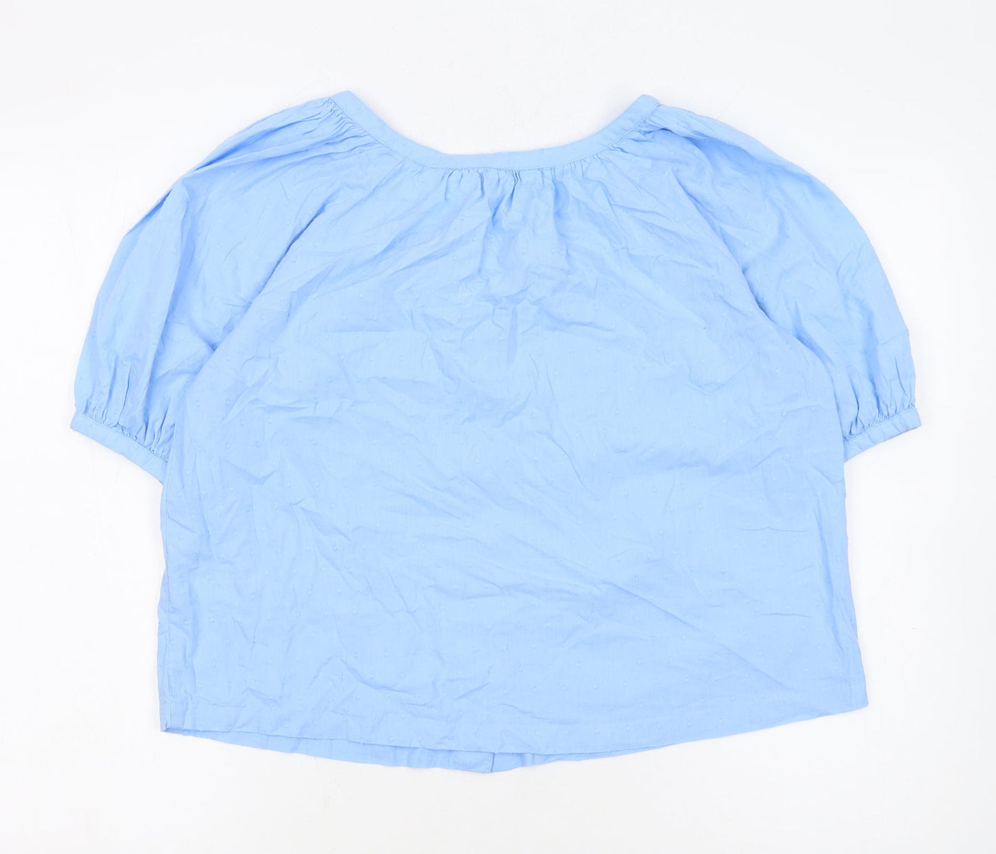 Next Women Blue Cotton Short Sleeve Button Blouse Size 6