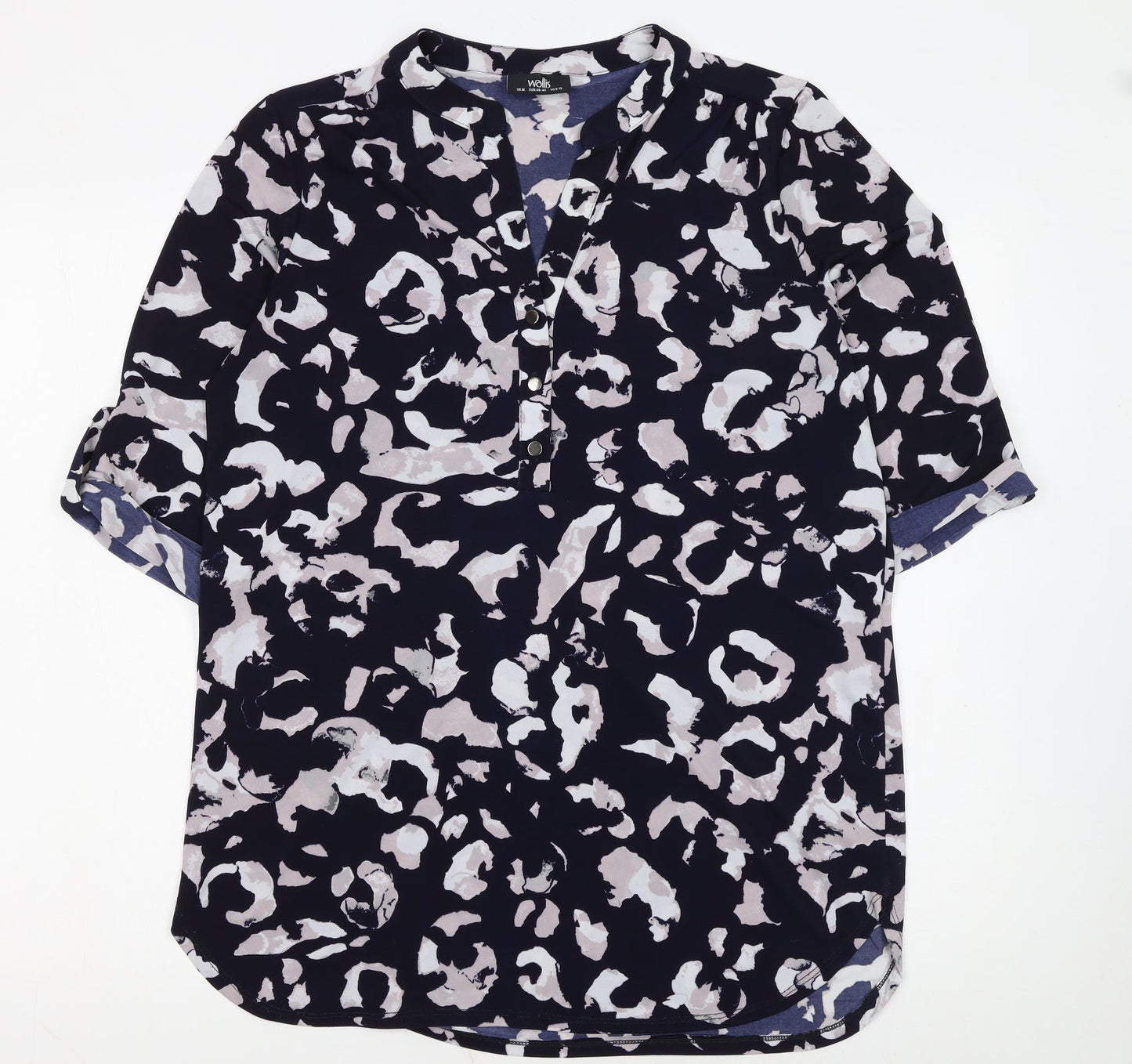 Wallis Women Blue Animal Print Shift Dress Size M 3/4 Sleeve