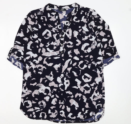 Wallis Women Blue Animal Print Shift Dress Size M 3/4 Sleeve
