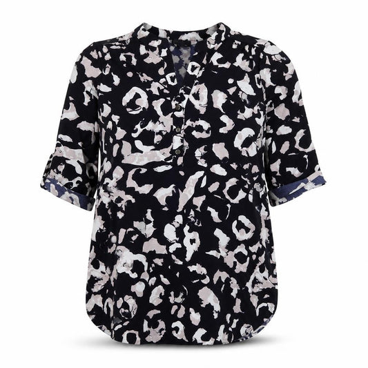 Wallis Women Blue Animal Print Shift Dress Size M 3/4 Sleeve