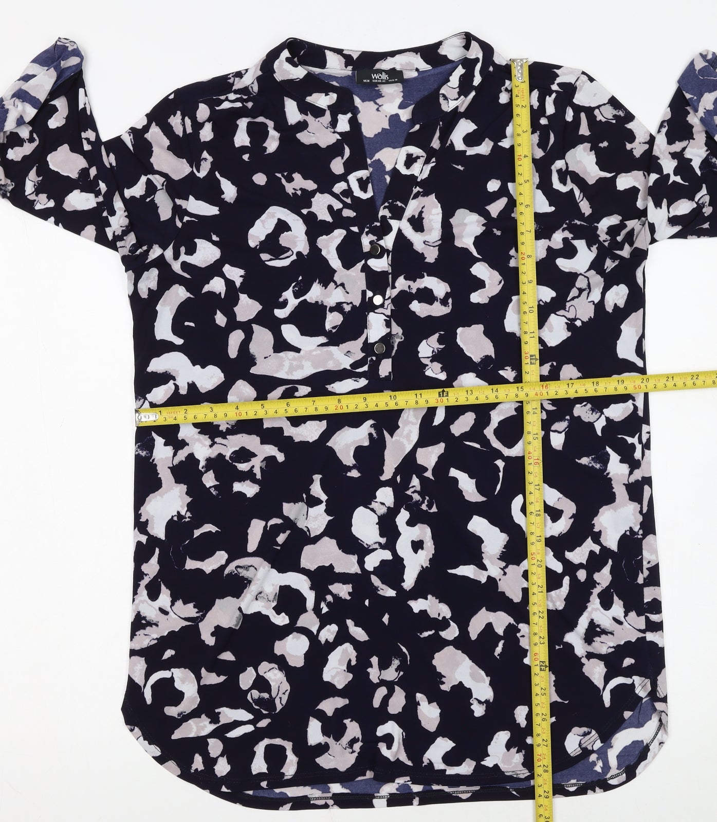 Wallis Women Blue Animal Print Shift Dress Size M 3/4 Sleeve