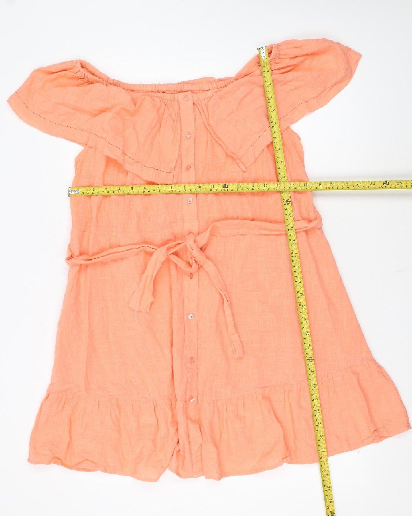 Primark Women's Orange Off Shoulder Short Cotton Dress Size 16