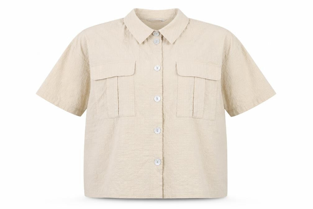 Tu Womens Beige Short Sleeve Collared Button-Up Linen Blend Shirt Size 22