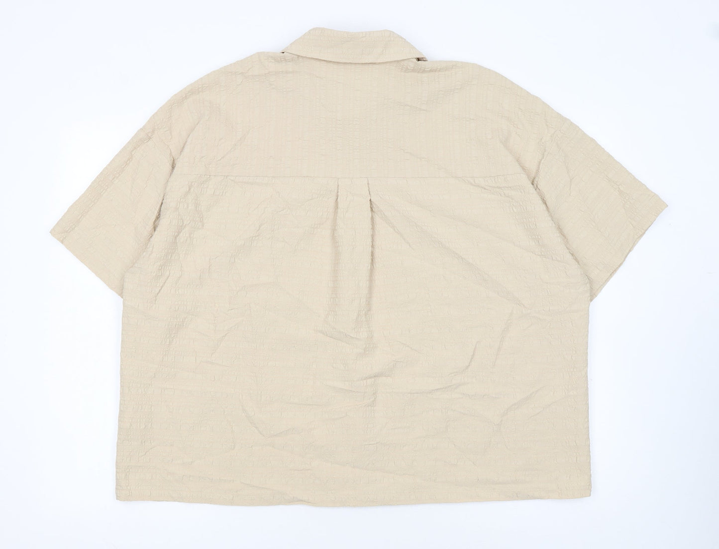 Tu Womens Beige Short Sleeve Collared Button-Up Linen Blend Shirt Size 22
