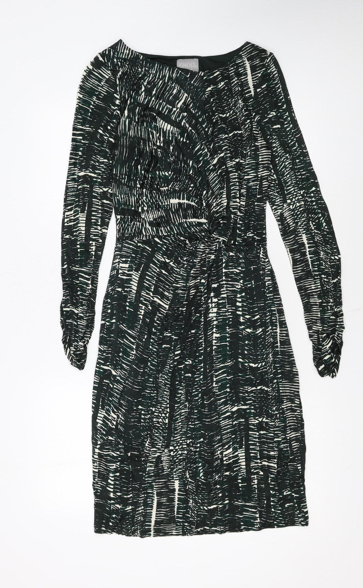 Ghost Women’s Green Geometric Wrap Dress Medium Long Sleeve