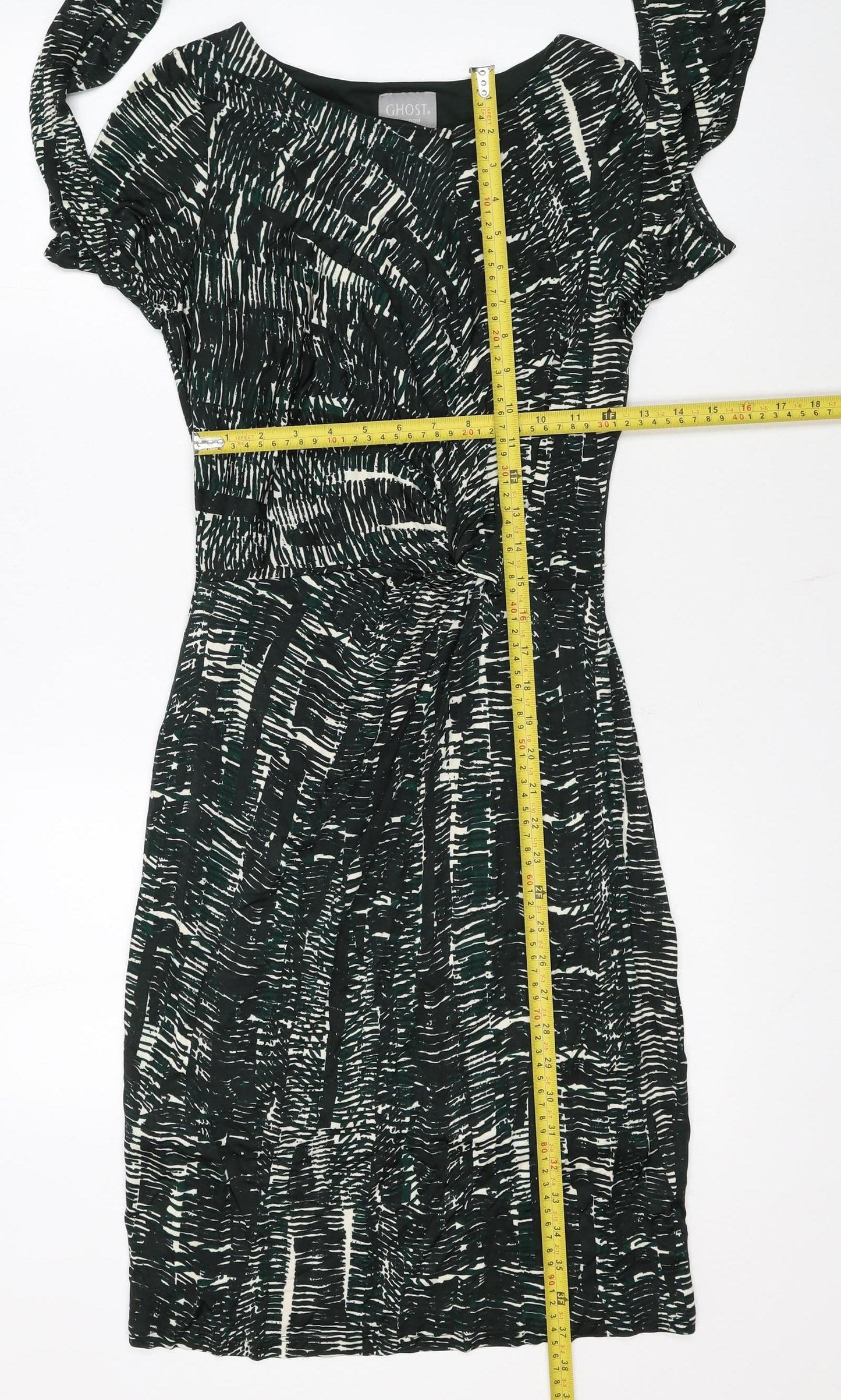 Ghost Women’s Green Geometric Wrap Dress Medium Long Sleeve