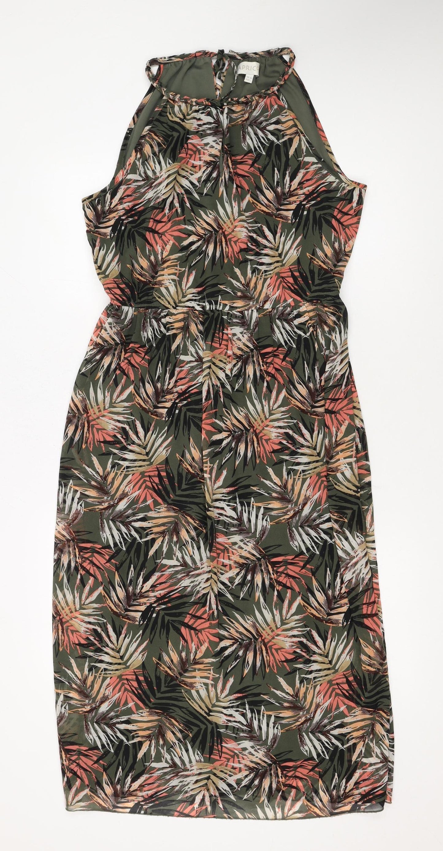 Apricot Women’s Green Tropical Floral Halter Shift Dress Size 14