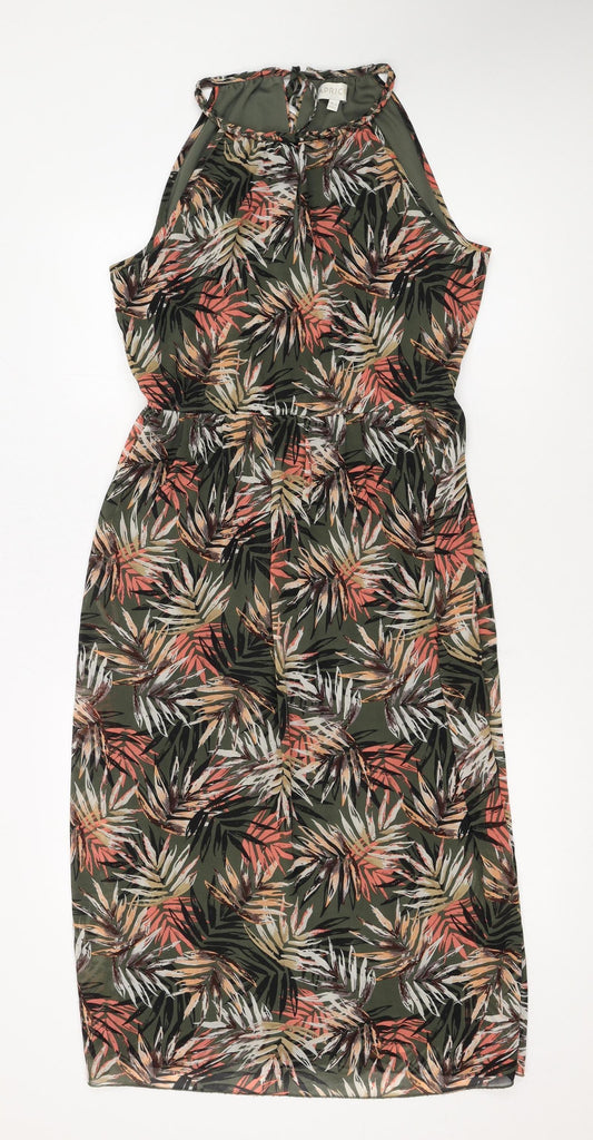 Apricot Women’s Green Tropical Floral Halter Shift Dress Size 14