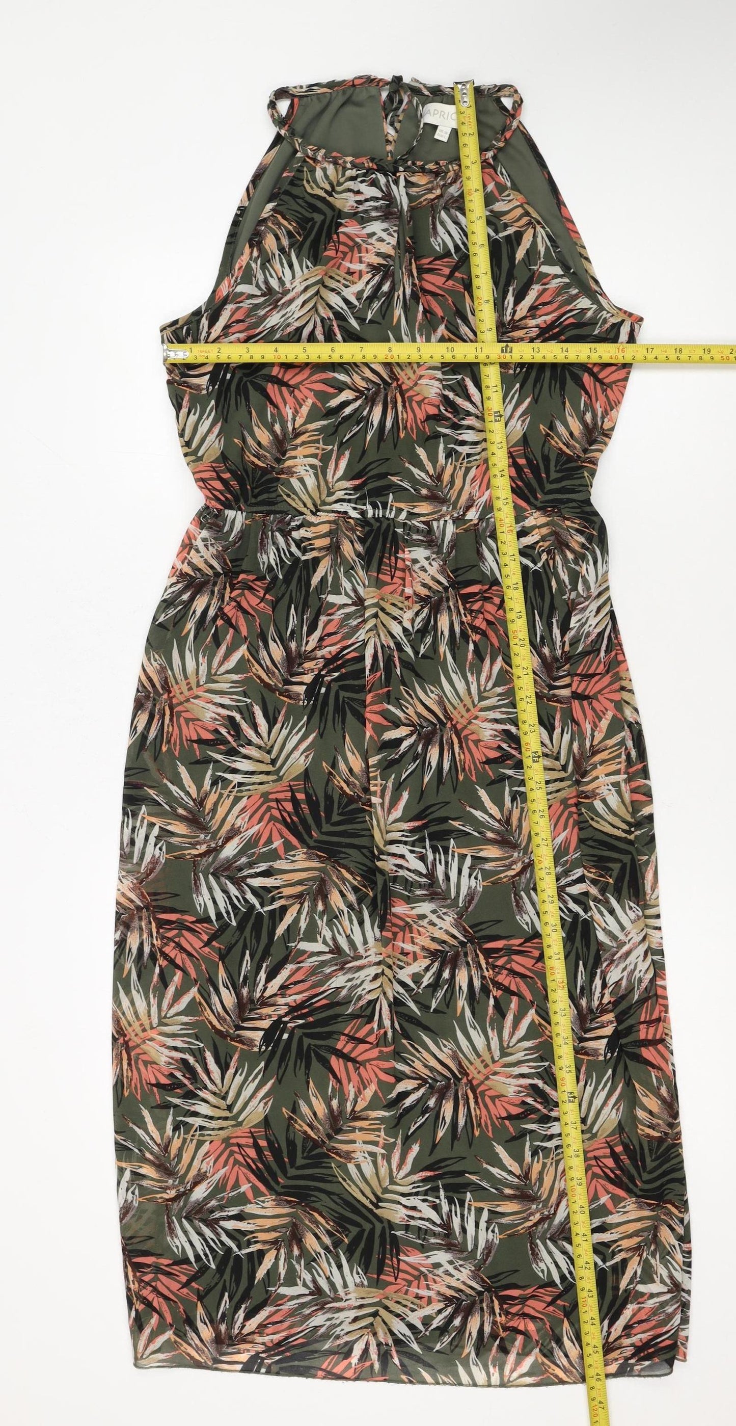 Apricot Women’s Green Tropical Floral Halter Shift Dress Size 14