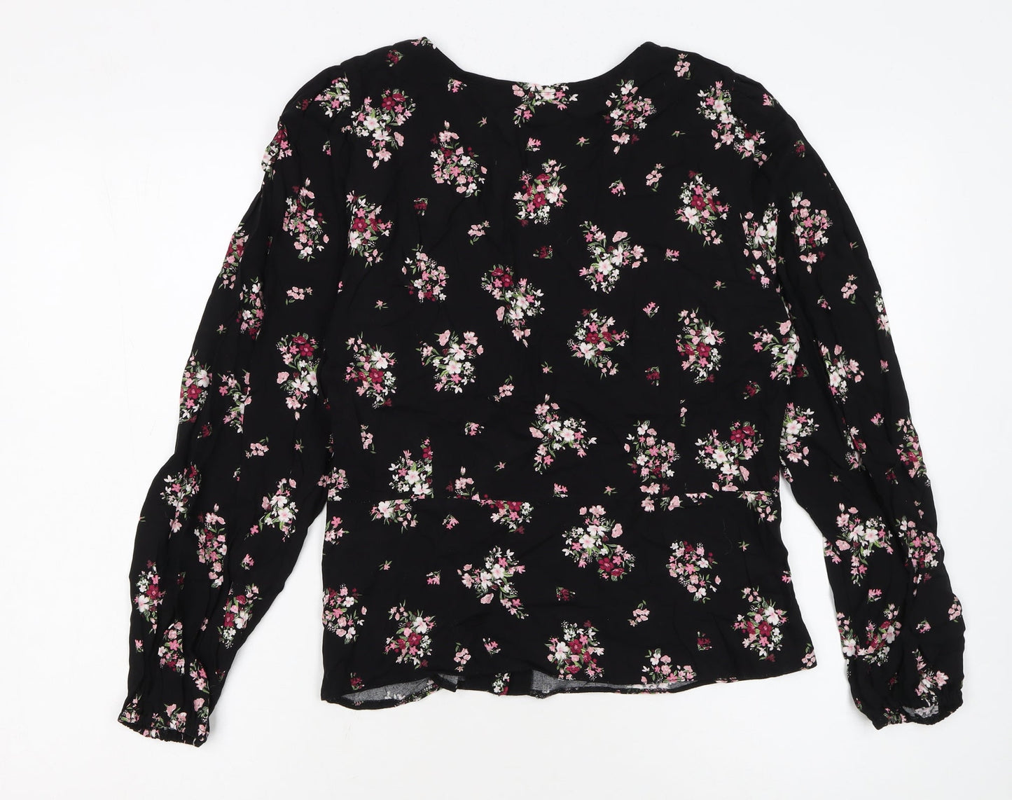 Dorothy Perkins Womens Black Floral Lace Trim V-Neck Blouse Size 12