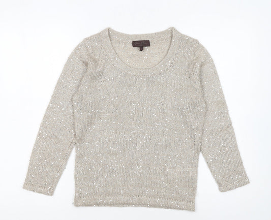 Great Plains Women Beige Sequin Knit Pullover Jumper Size S