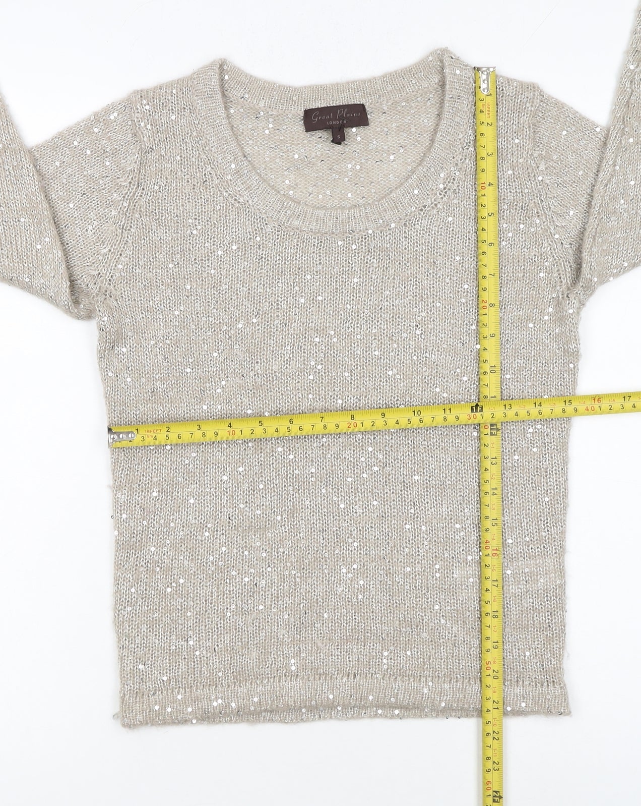 Great Plains Women Beige Sequin Knit Pullover Jumper Size S