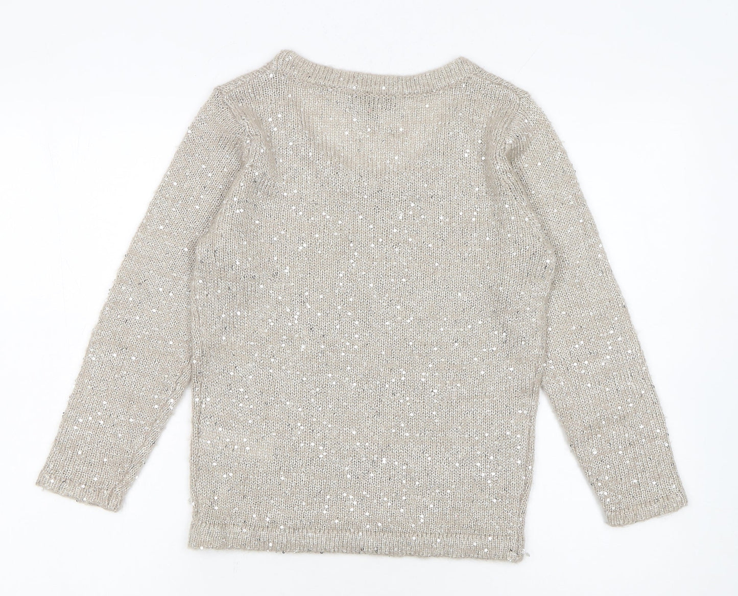 Great Plains Women Beige Sequin Knit Pullover Jumper Size S