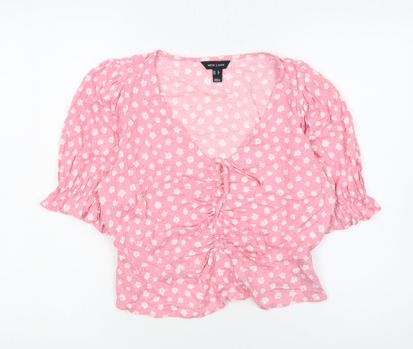 New Look Women's Pink Floral Viscose Cropped Blouse Size 12