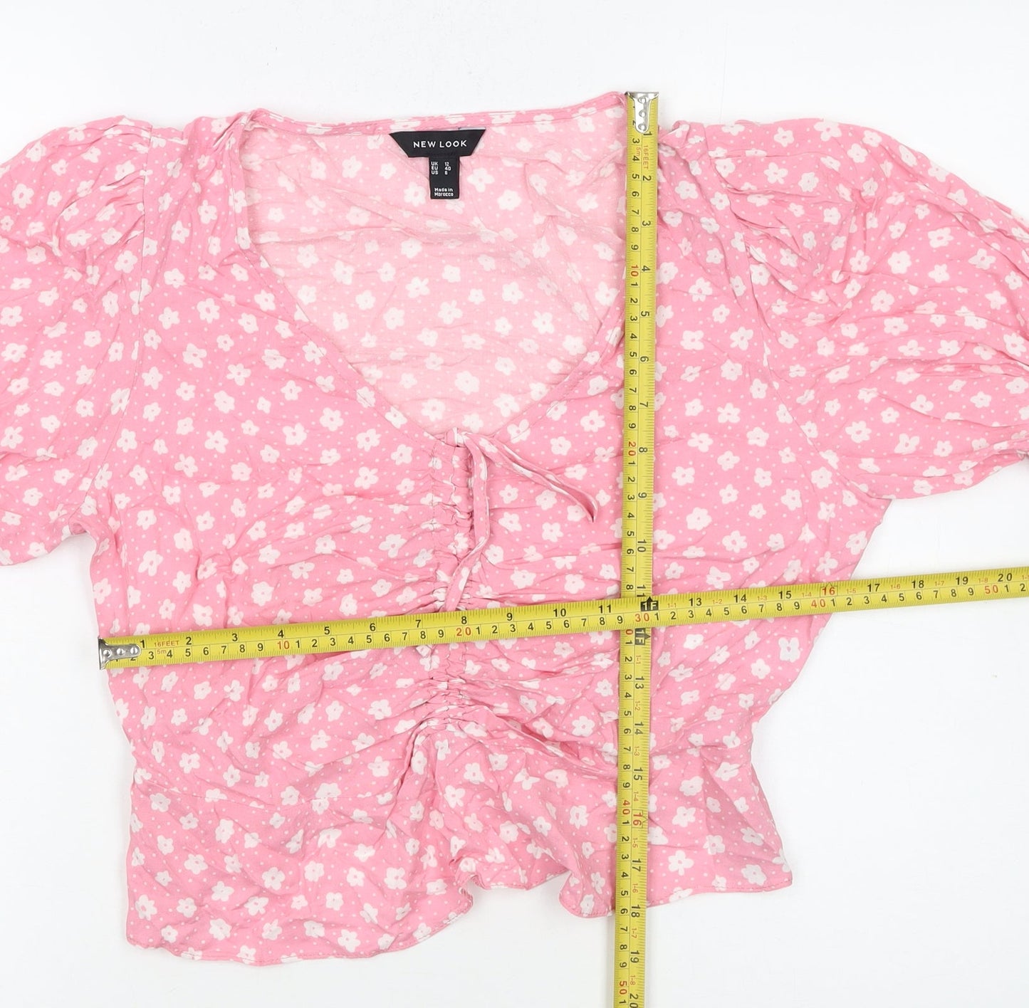 New Look Women's Pink Floral Viscose Cropped Blouse Size 12