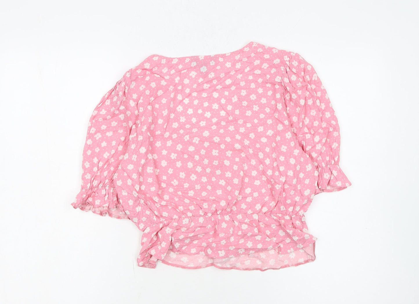 New Look Women's Pink Floral Viscose Cropped Blouse Size 12