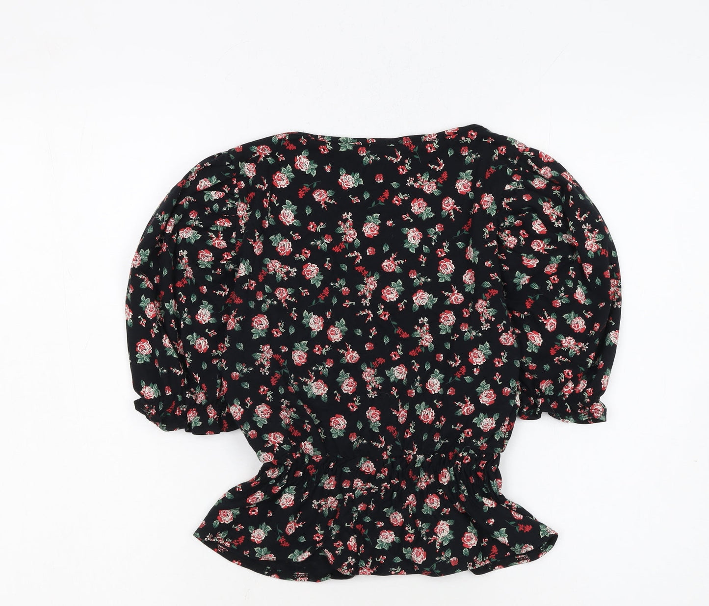 Miss Selfridge Womens Black Floral Puff Sleeve Peplum Blouse UK 8