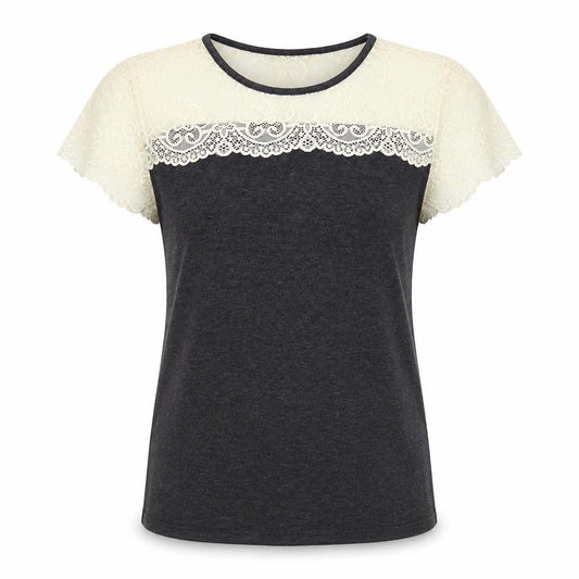 Poof Women's Grey Lace Short Sleeve T-Shirt Size L