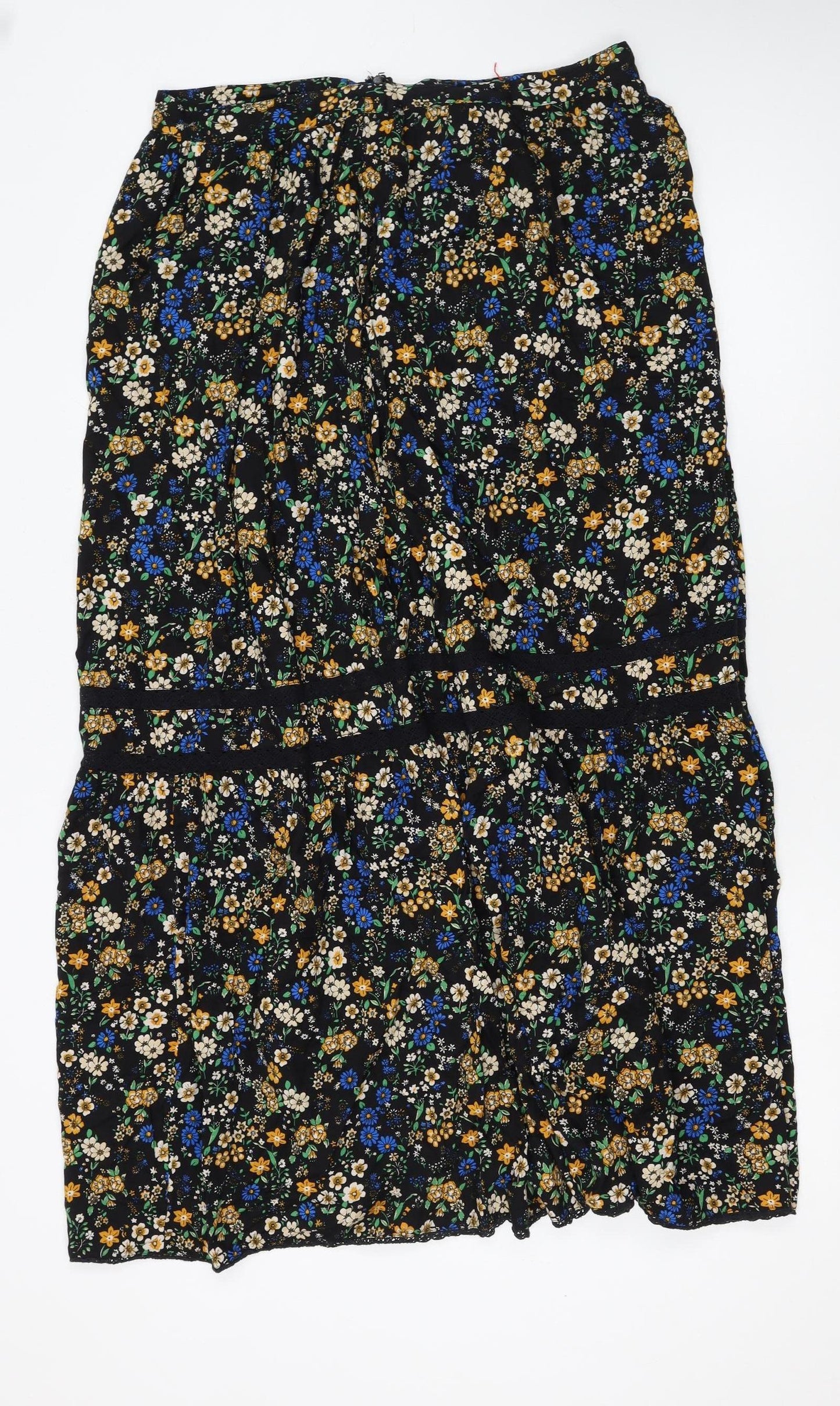 Superdry Womens Black Floral Midi Peasant Skirt Size 14 Viscose