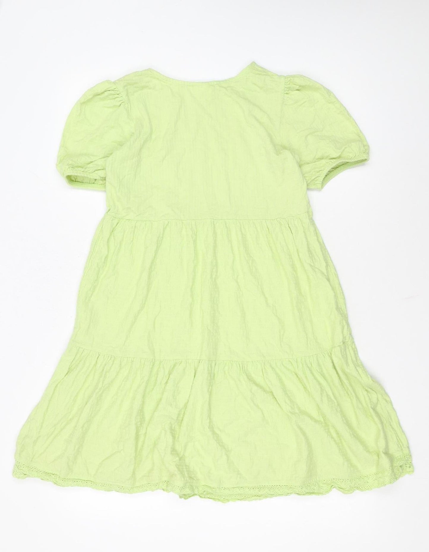 ZARA Girls Green Cotton A-Line Knee Length Puff Sleeve Dress 10 Years