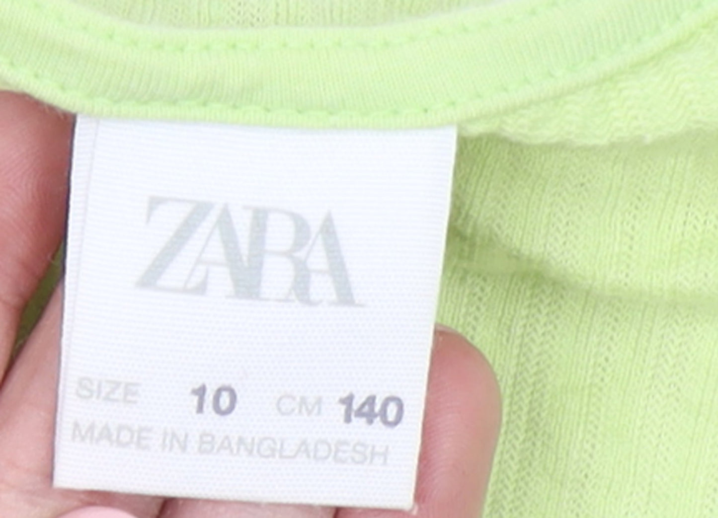 ZARA Girls Green Cotton A-Line Knee Length Puff Sleeve Dress 10 Years