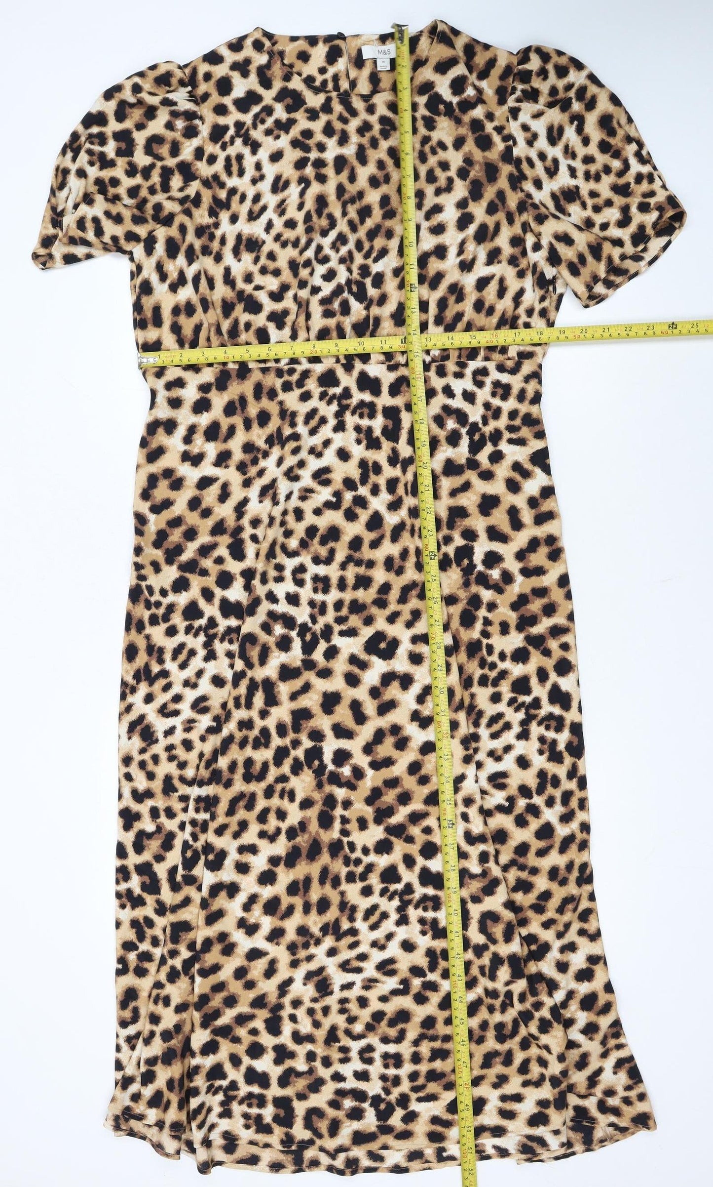 Marks and Spencer Womens Brown Leopard Print Midi A-Line Dress Size 18