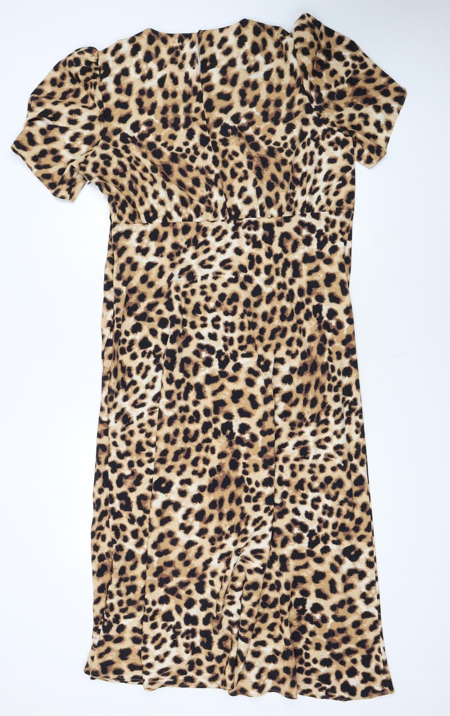 Marks and Spencer Womens Brown Leopard Print Midi A-Line Dress Size 18