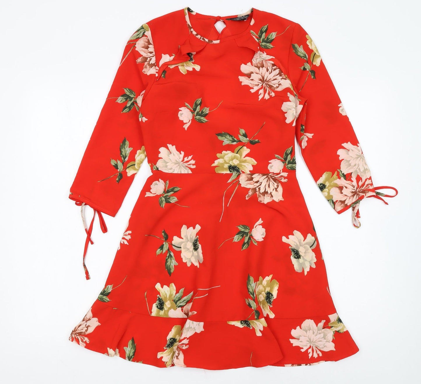 Topshop Women Red Floral Fit & Flare Petite Dress Size 6
