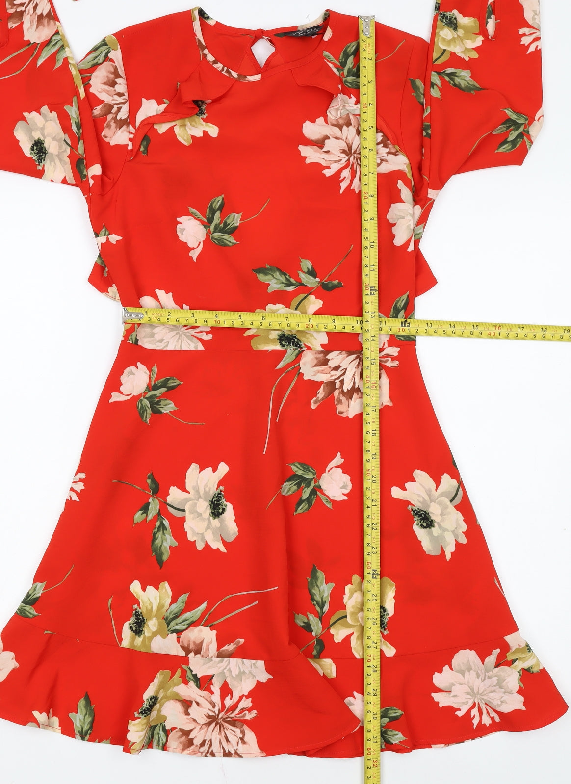 Topshop Women Red Floral Fit & Flare Petite Dress Size 6