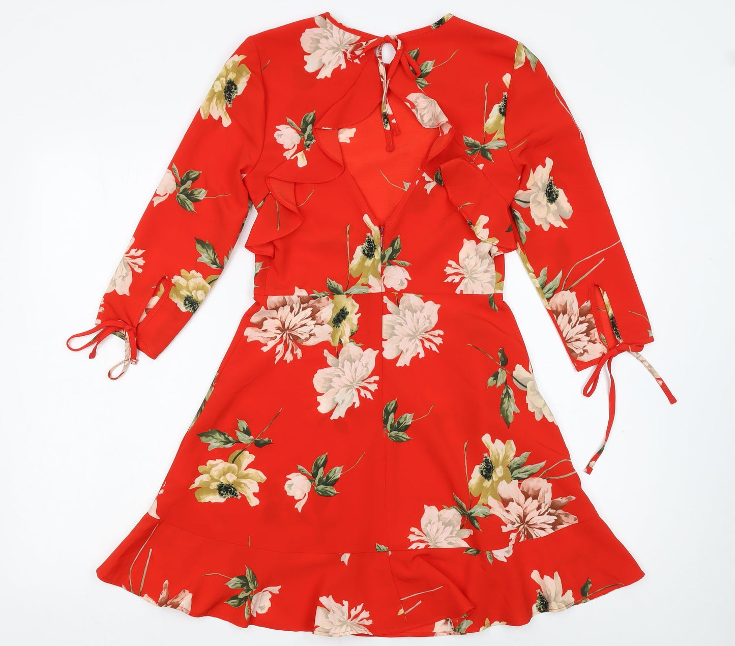 Topshop Women Red Floral Fit & Flare Petite Dress Size 6
