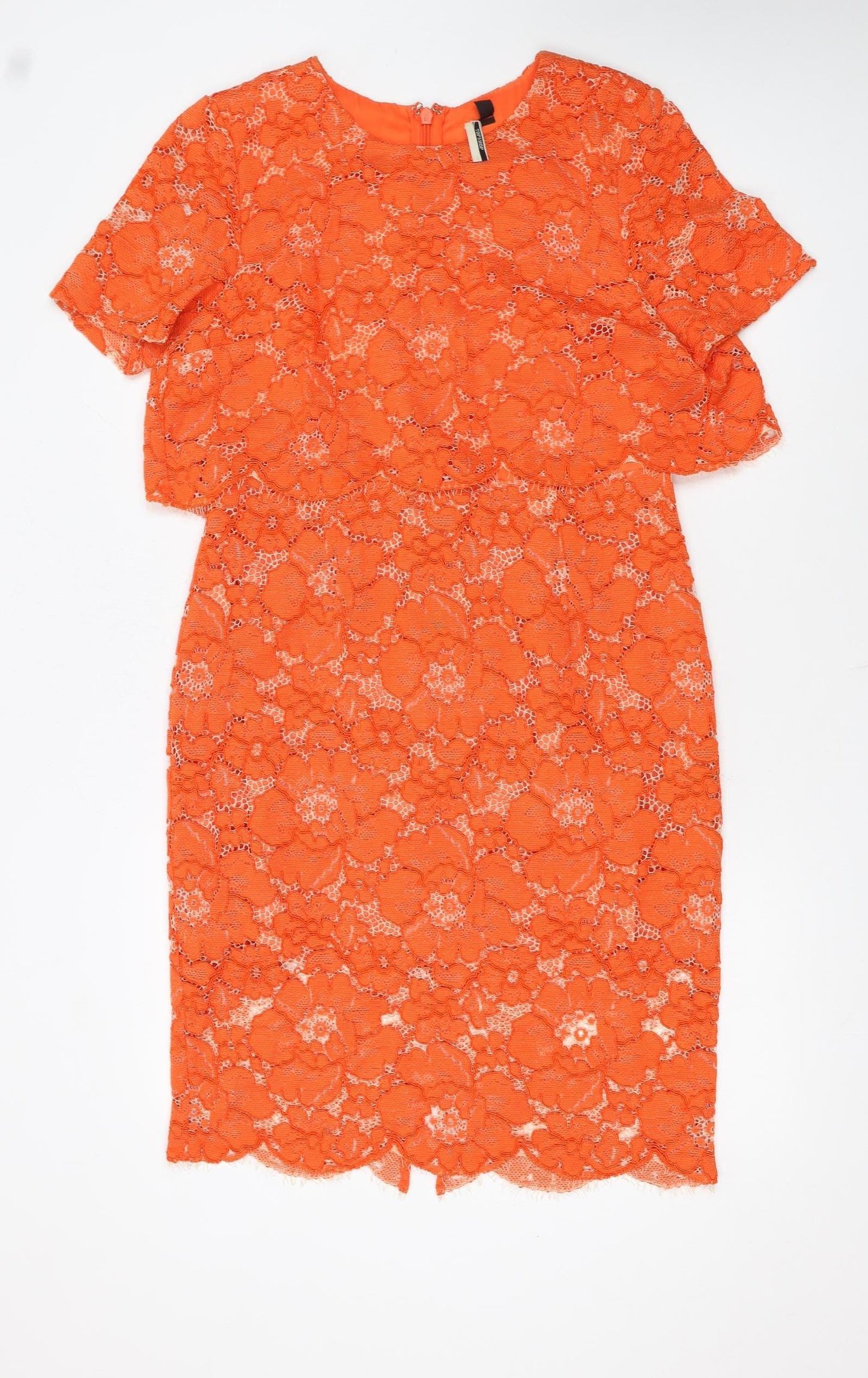 Topshop Women Orange Lace Floral Sheath Dress Size 14