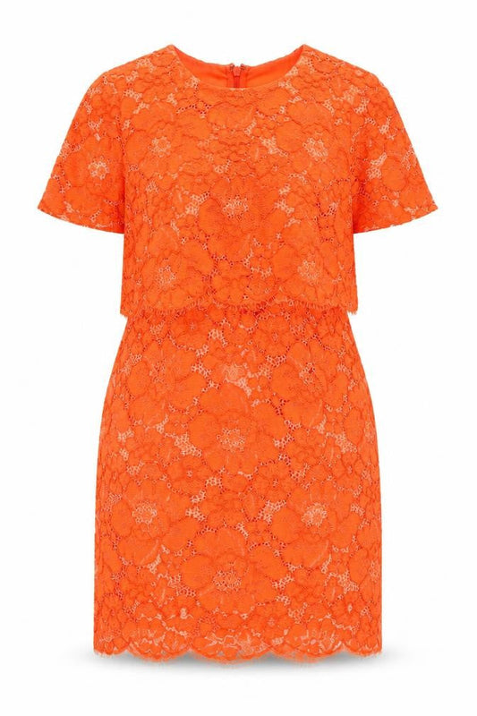 Topshop Women Orange Lace Floral Sheath Dress Size 14